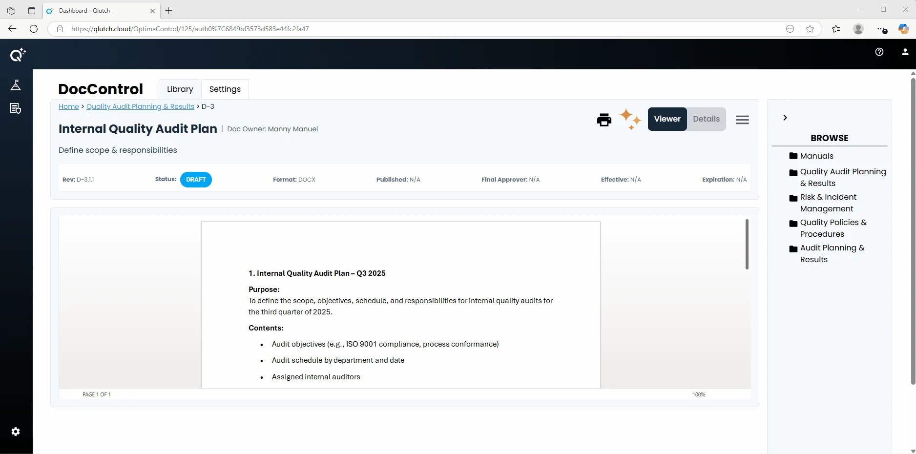 3. DocControl Hamburger MEnu