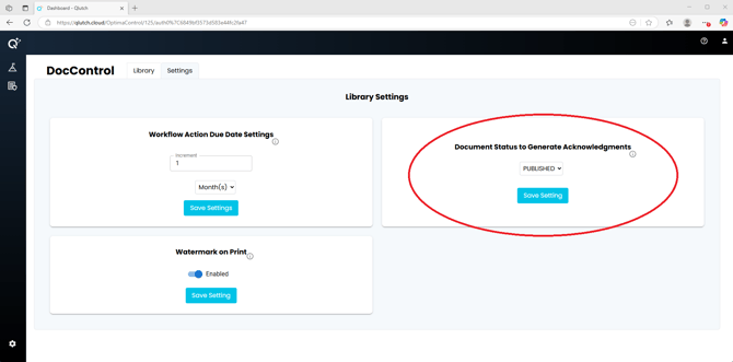 Document Status to Generate Acknowledgements Settings